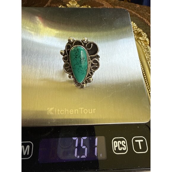 Sterling Silver & Turquoise Ring Intricate Design - Size 6 Adjustable - Picture 6 of 8